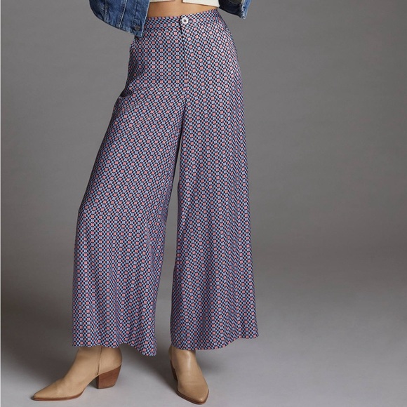 Anthropologie Maeve Wide-Leg Pants Lightweight Flowy Purple Pink Blue Size 12 - Picture 1 of 12